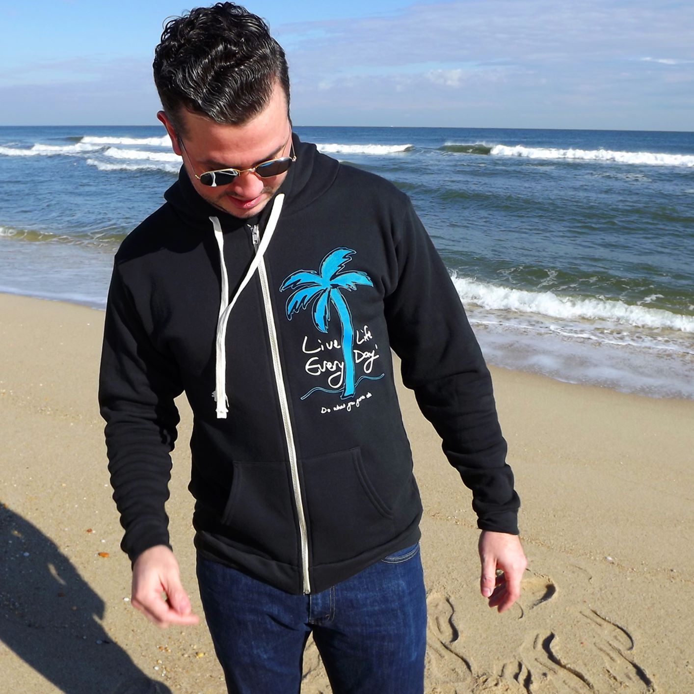 Live Life Every Day logo black zip hoodie