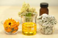 Image: flowers and essential oil. Topic: 10 Herbs for Topical Healing