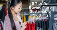 Image: woman looking at clothes. Title: Tips for Buying More Sustainable Children’s Clothing