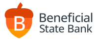 Orange acorn with a capital "B" in the middle, to the left of the words Beneficial State Bank.