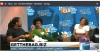 Gloria Ware, a Black woman, sits on the far right, being interviewed at a local TV news station. On the left, a Black man and Black Woman interview her.