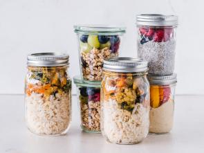 food prepared in mason jars
