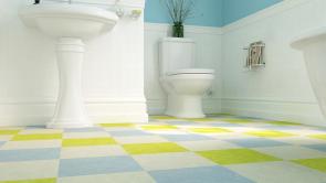 green and blue bathroom tile