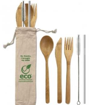 Reusable utensil set with reusable stainless steel straw