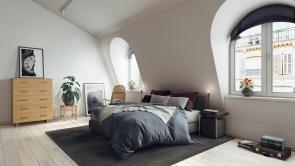Bedroom with a Scandinavian Maple Dresser