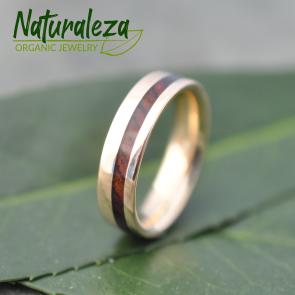Recycled Yellow Gold Wood Wedding Ring with Cocobolo Wood