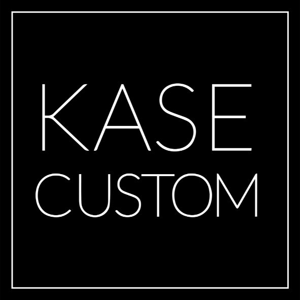 Black square with white outline reading 'Kase Custom' centered in white text 