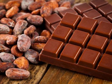 chocolate bar and cacao seeds