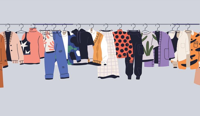 illustration of clothing on a rack