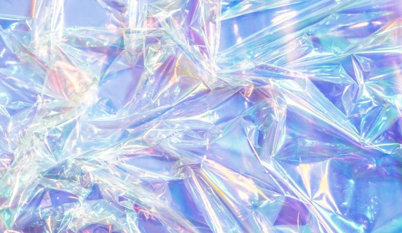 crinkled sheet of iridescent plastic