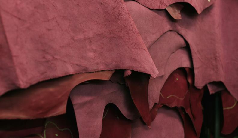 macro shot of red leather.