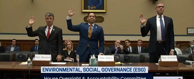 Witnesses in the House Oversight Committee ESG 1 hearing are sworn in.