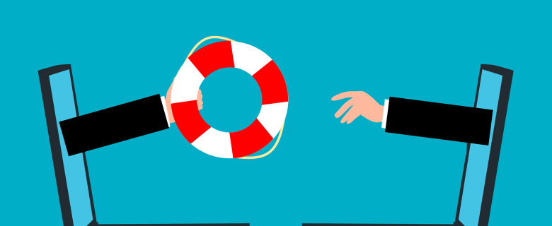 One arm extending a life preserver to another arm