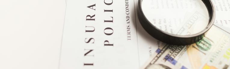 an insurance document on a desk. There is a toy car, a magnifying glass, and a hundred dollar bill stacked on top. What is the insurance policy hiding?