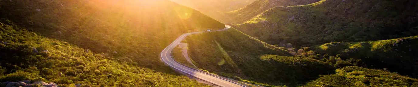 a road winding through the green California hills into the sunrise, the new green business seeks to preserve this