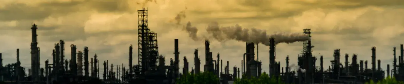 Image: Petrochemical plant with smoke coming out of it. Title: Tell Congress to Break Free from Plastic Pollution