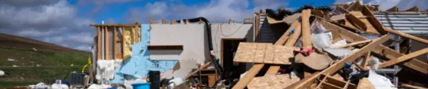 Destroyed house from storms in Iowa