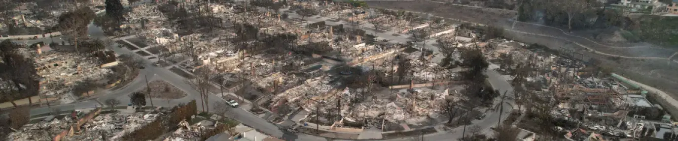 Burned out homes after the Pacific Palisades fire in Southern California on January 10, 2025.