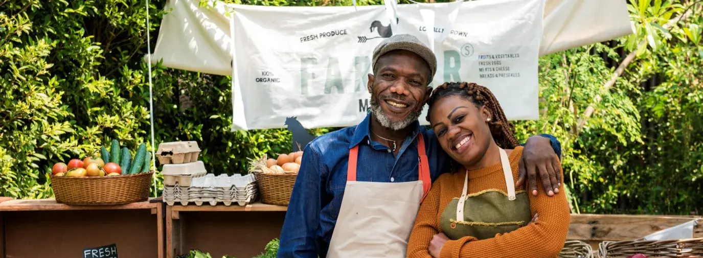 Image: black couple at farmers market Topic: Supporting black communities