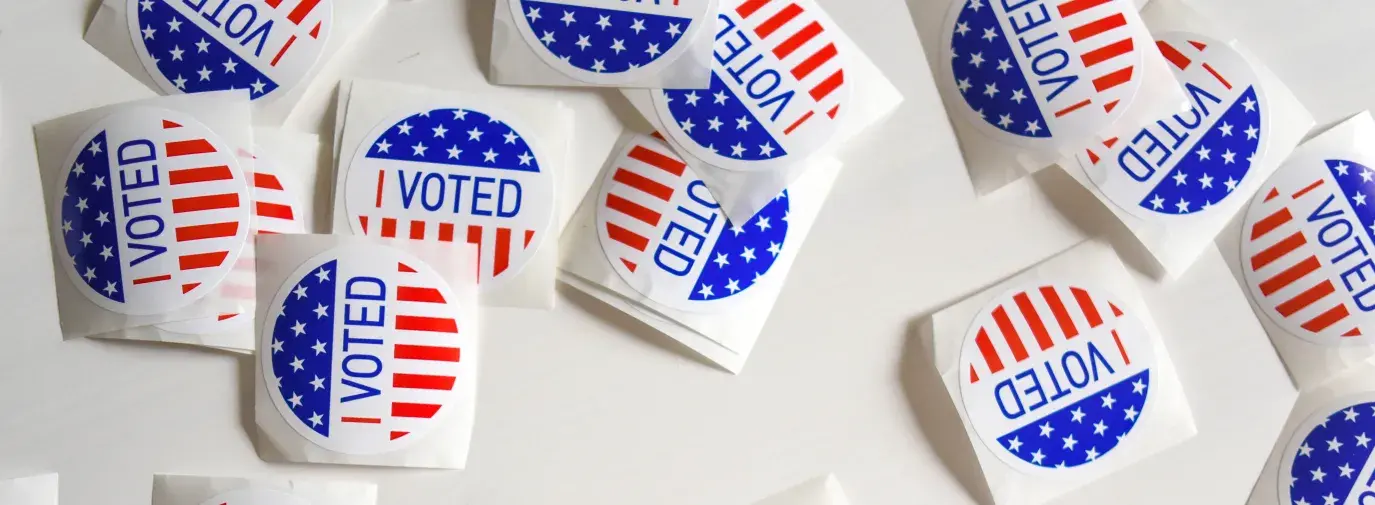 Image: "I Voted" stickers. Topic: 5 Actions to Take to Ensure Our Votes are Counted