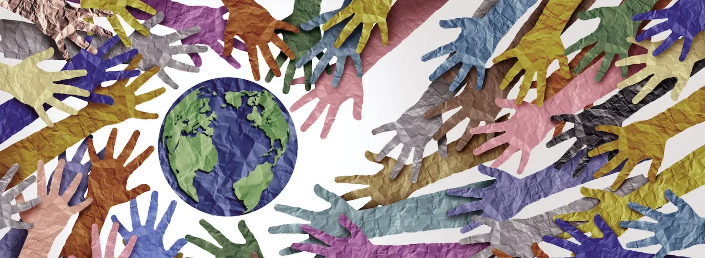 Hands reaching toward the Earth.