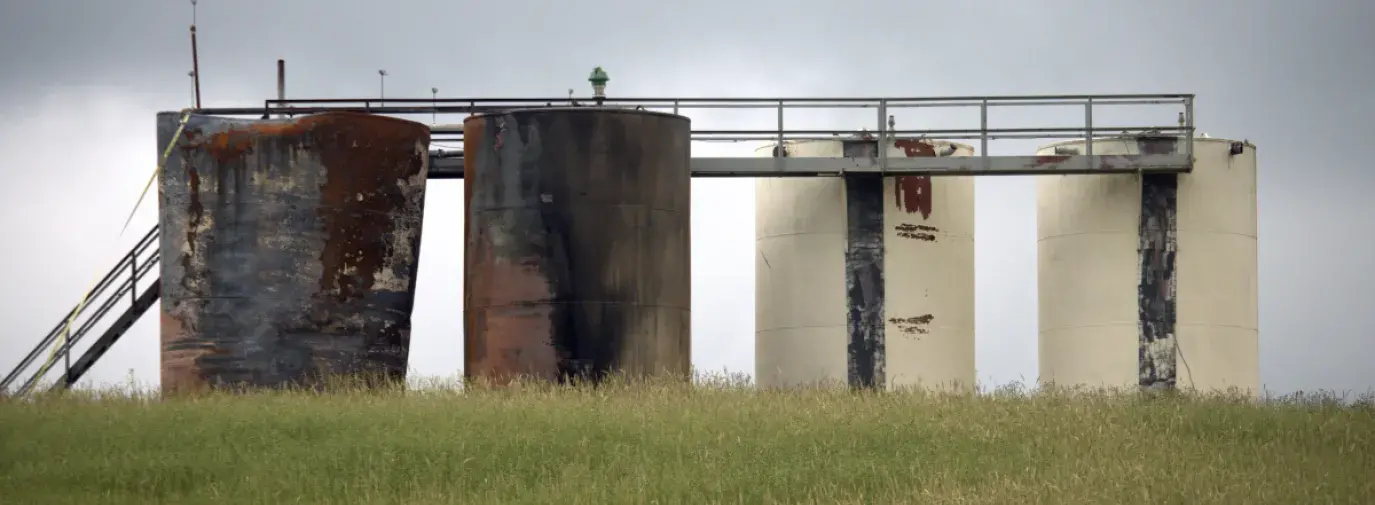 Aftermath of an explosion at a frack pad near Salt Fork State Park in Guernsey County, Ohio