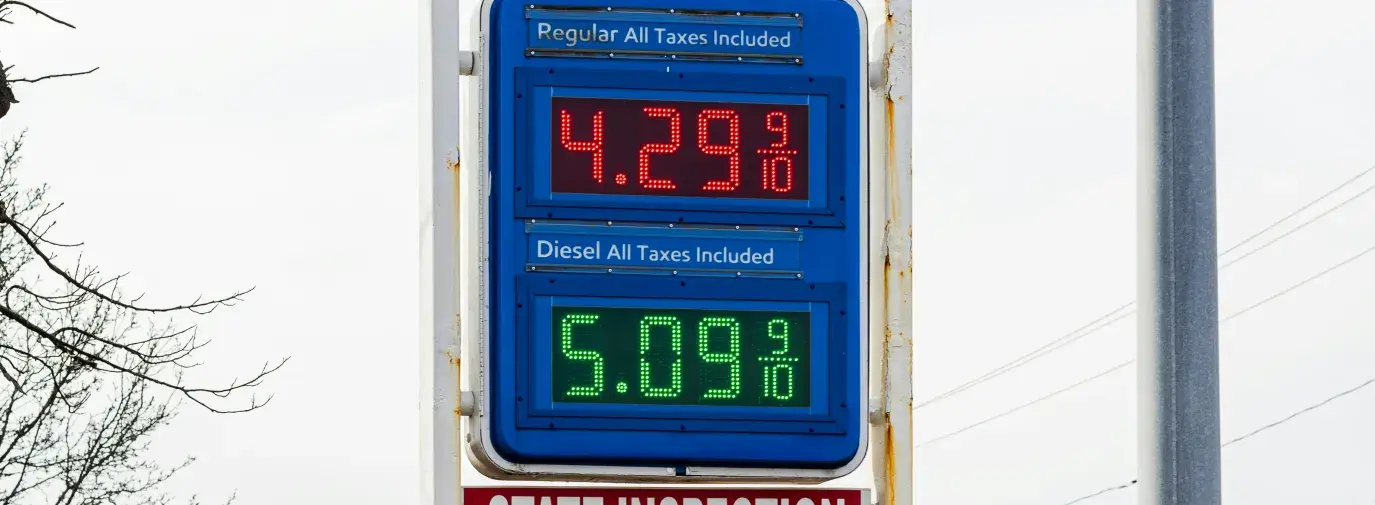 A sign of prices at a gas station.