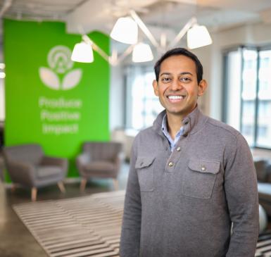 Arcadia Power founder and CEO Kiran Bhatraju in the company's DC headquarters